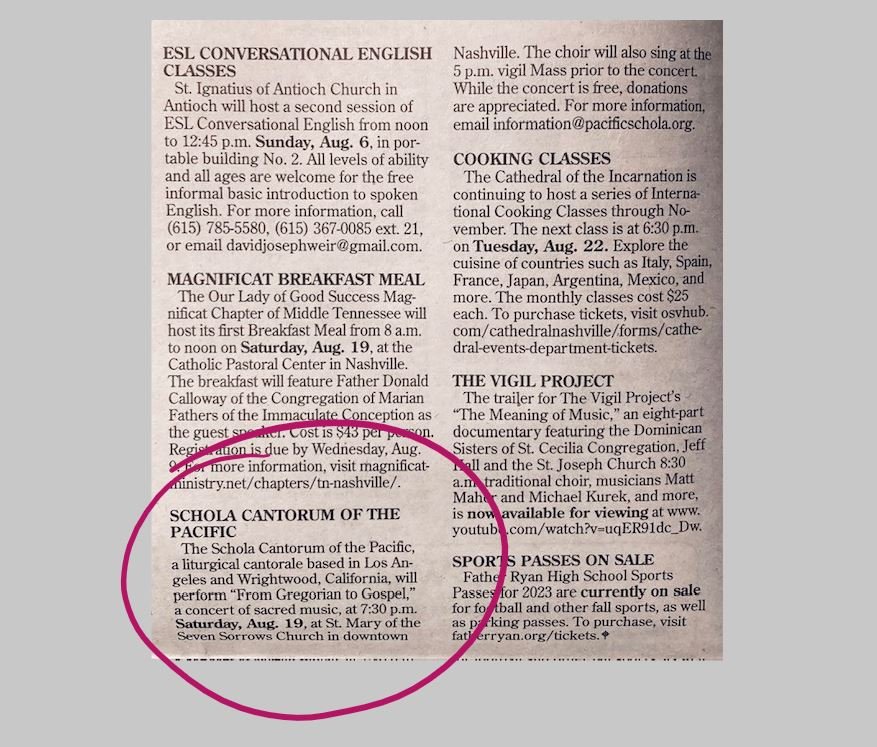 Tennessee Register, July 21, 2023, list of events around the diocese